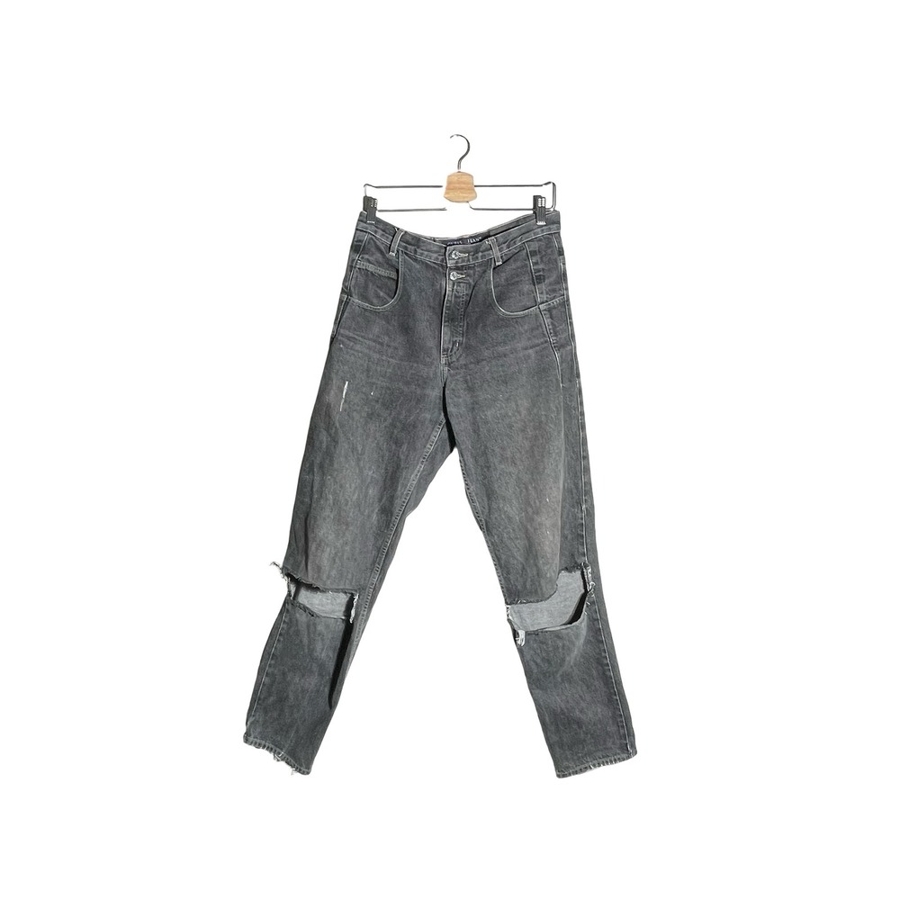Vintage Guess Pascal 075 Loose Fit Tapered Leg Distressed Black Jeans W31 L34